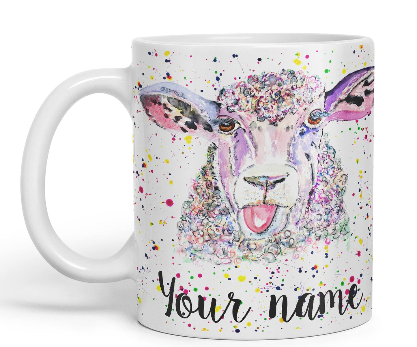 Vixar Personalised with Your Text Sheep Eve Farm Animals Art Coloured Ceramic Mug Cup Gift 330ml 11oz Custom Work Office Tea Coffee