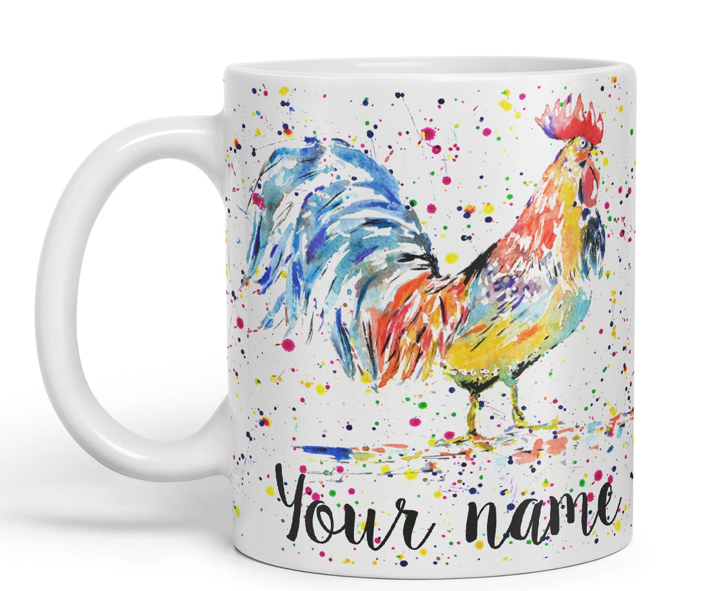 Vixar Personalised with Your Text Cockerel Chicken Hen Farm Watercolour Art Coloured Ceramic Mug Cup Gift 330ml 11oz Custom Work Office Tea Coffee