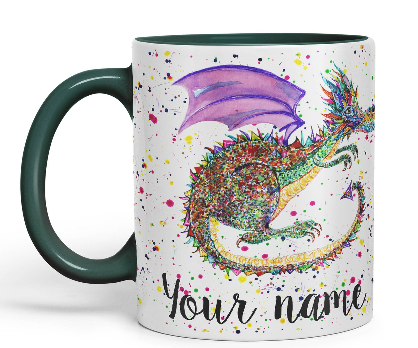 Personalised with Your Text Mythical Dragon Lizard Reptile Watercolour Art Coloured Ceramic Mug Cup Gift 330ml 11oz Custom Work Office Tea Coffee