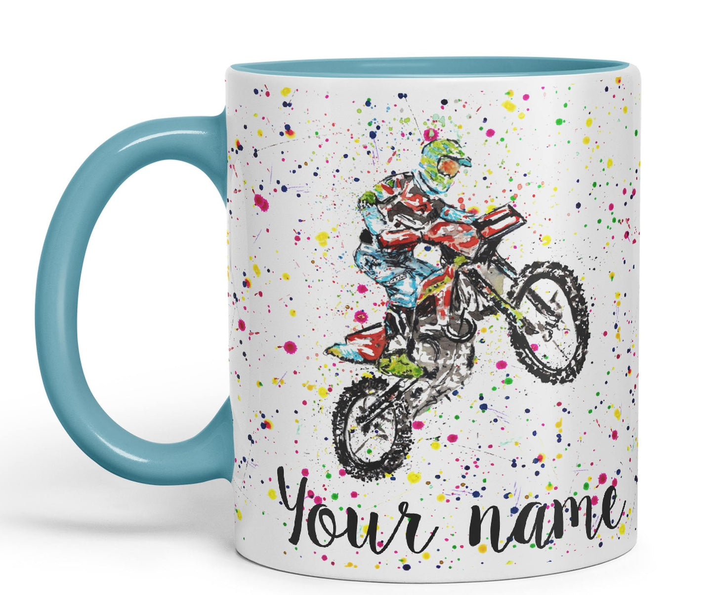 Vixar Personalised with Your Text Motocross Motorbike Motocycle Watercolour Art Coloured Ceramic Mug Cup Gift 330ml 11oz Custom Work Office Tea Coffee