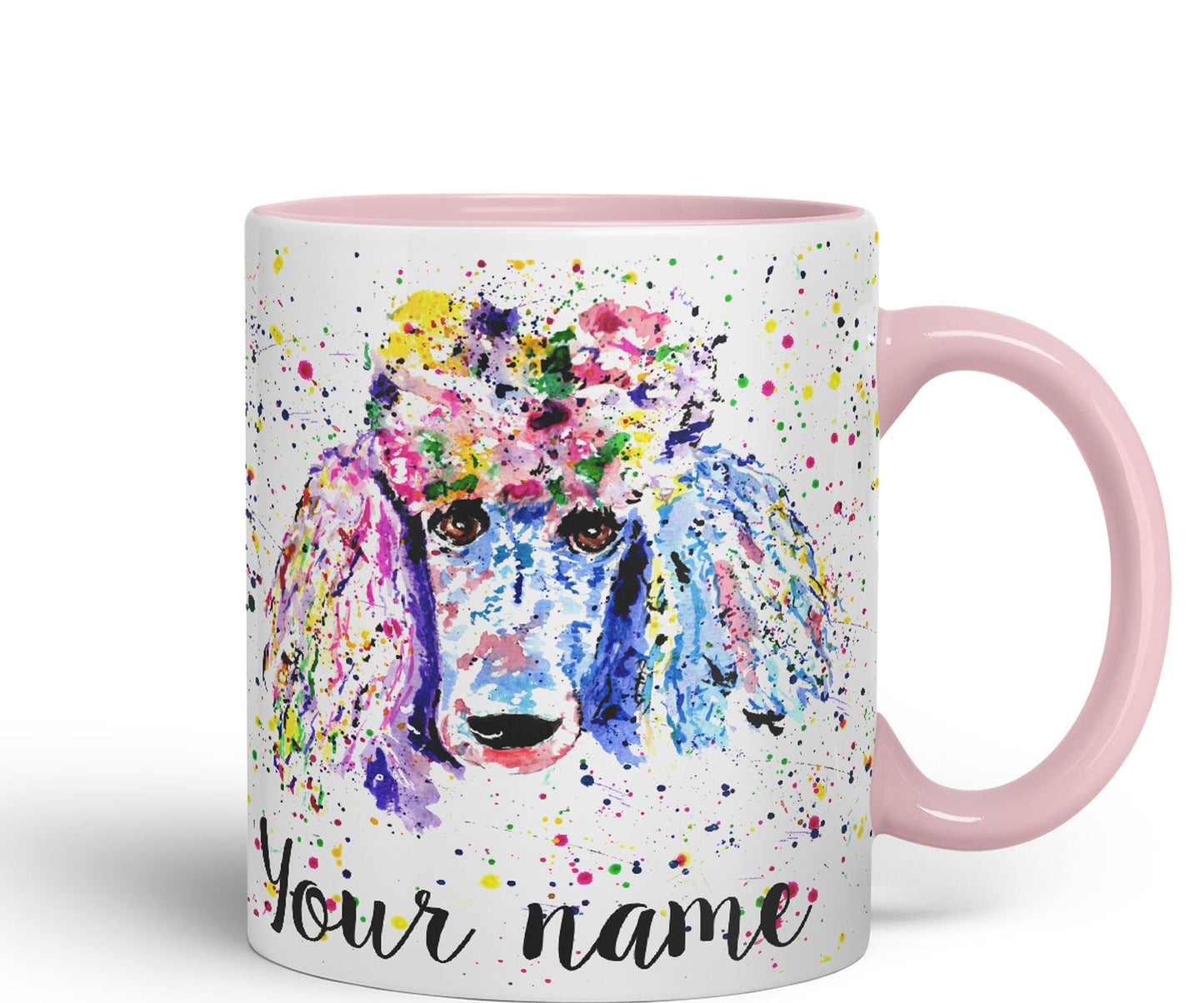 Vixar Personalised with Your Text Poodle Bridge Dog Pet Animals Watercolour Art Coloured Ceramic Mug Cup Gift 330ml 11oz Custom Work Office Tea Coffee