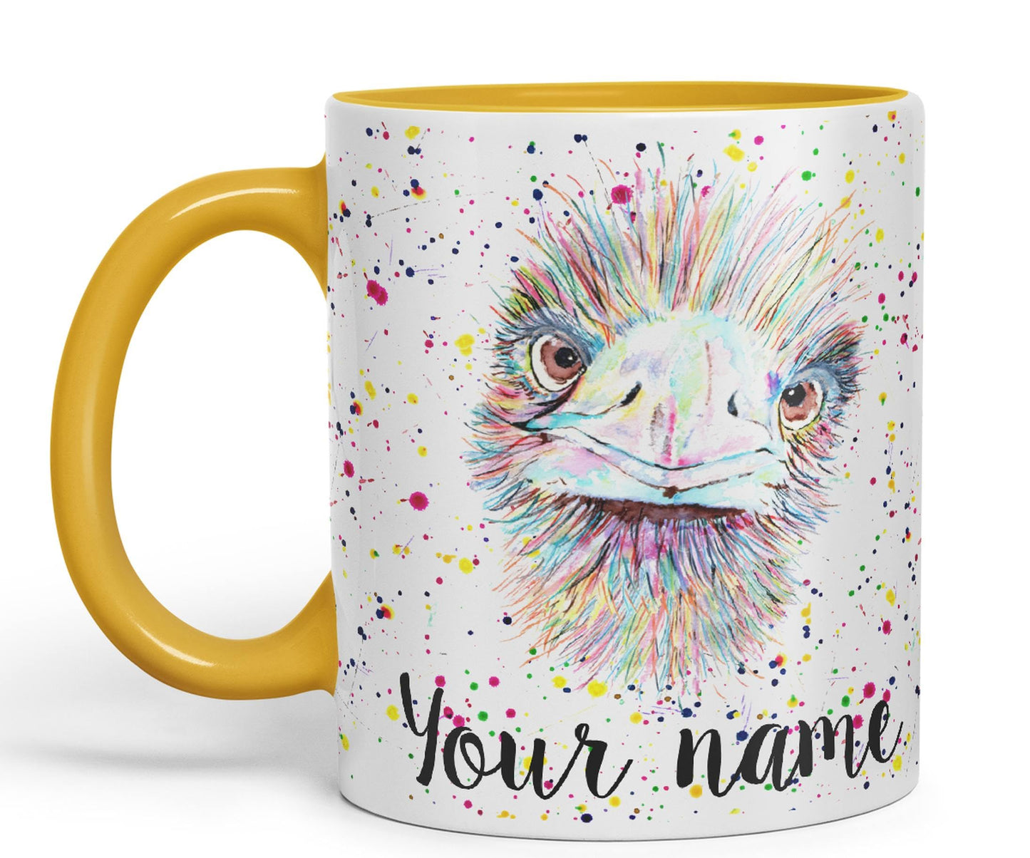 Vixar Personalised with Your Text Emu Bird Animals Watercolour Art Coloured Ceramic Mug Cup Gift 330ml 11oz Custom Work Office Tea Coffee