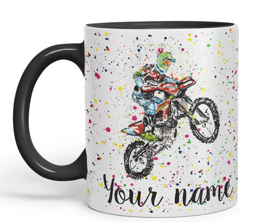 Vixar Personalised with Your Text Motocross Motorbike Motocycle Watercolour Art Coloured Ceramic Mug Cup Gift 330ml 11oz Custom Work Office Tea Coffee