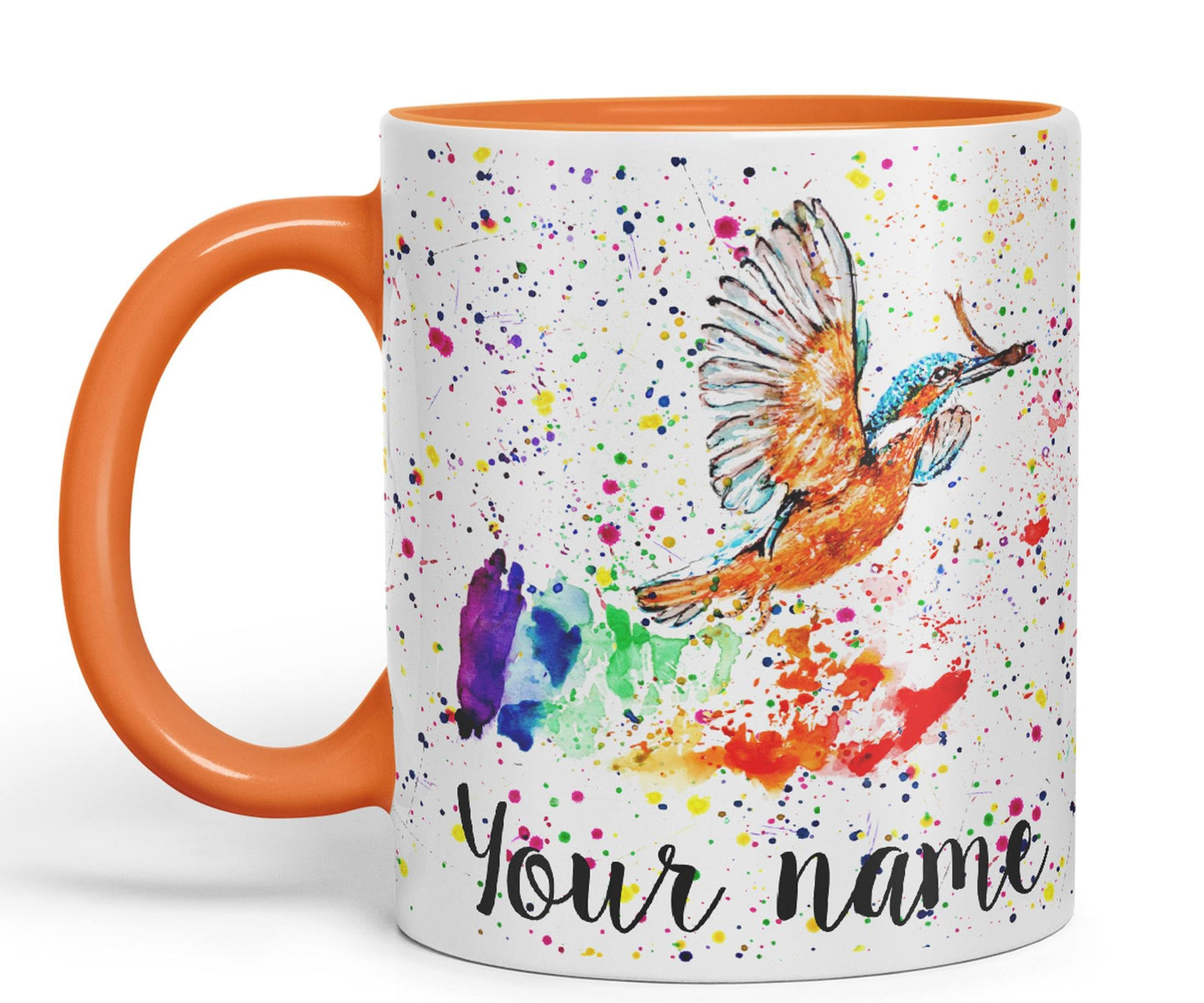 Vixar Personalised with Your Text King Fisher Kingfisher Bird Animals Watercolour Art Coloured Ceramic Mug Cup Gift 330ml 11oz Custom Work Office Tea Coffee