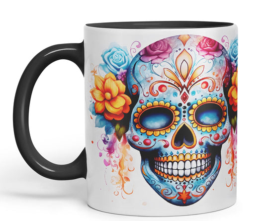 Sugar Skull and Roses Ceramic Coloured Mug Cup for Tea Coffee Hot Brew 330ml 11Oz Gift sk4