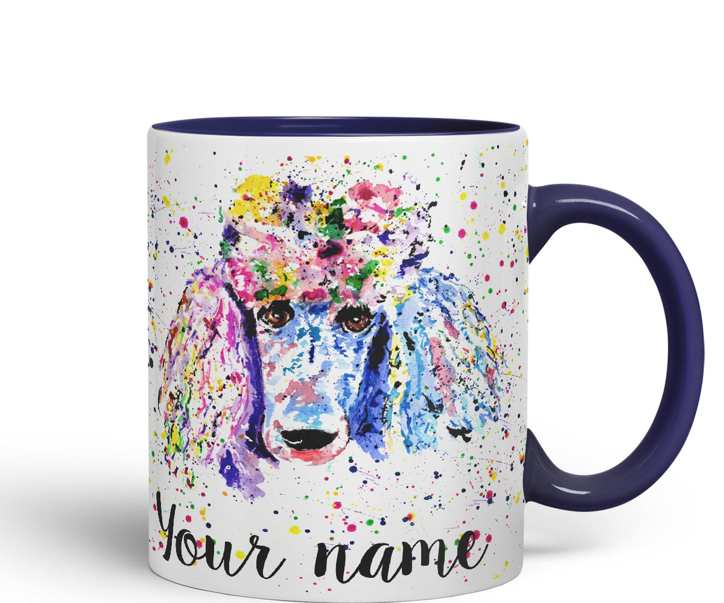 Vixar Personalised with Your Text Poodle Bridge Dog Pet Animals Watercolour Art Coloured Ceramic Mug Cup Gift 330ml 11oz Custom Work Office Tea Coffee