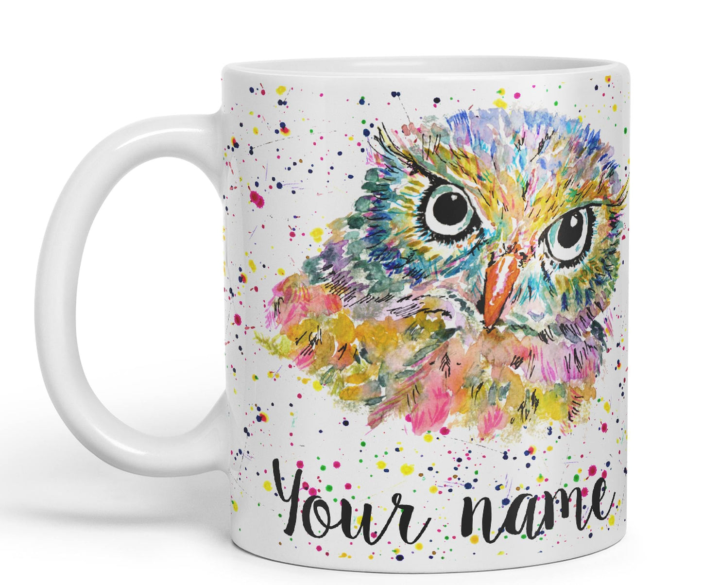 Vixar Personalised with Your Text Owl Bird Watercolour Art Coloured Ceramic Mug Cup Gift 330ml 11oz Custom Work Office Tea Coffee (O1)