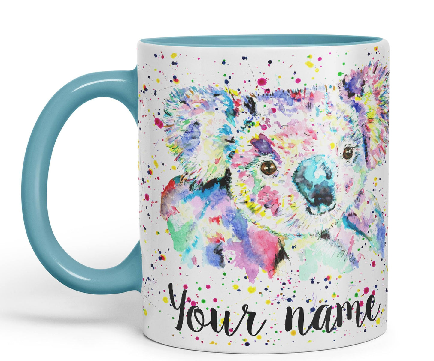 Vixar Personalised with Your Text Koala Bear Animals Watercolour Art Coloured Ceramic Mug Cup Gift 330ml 11oz Custom Work Office Tea Coffee