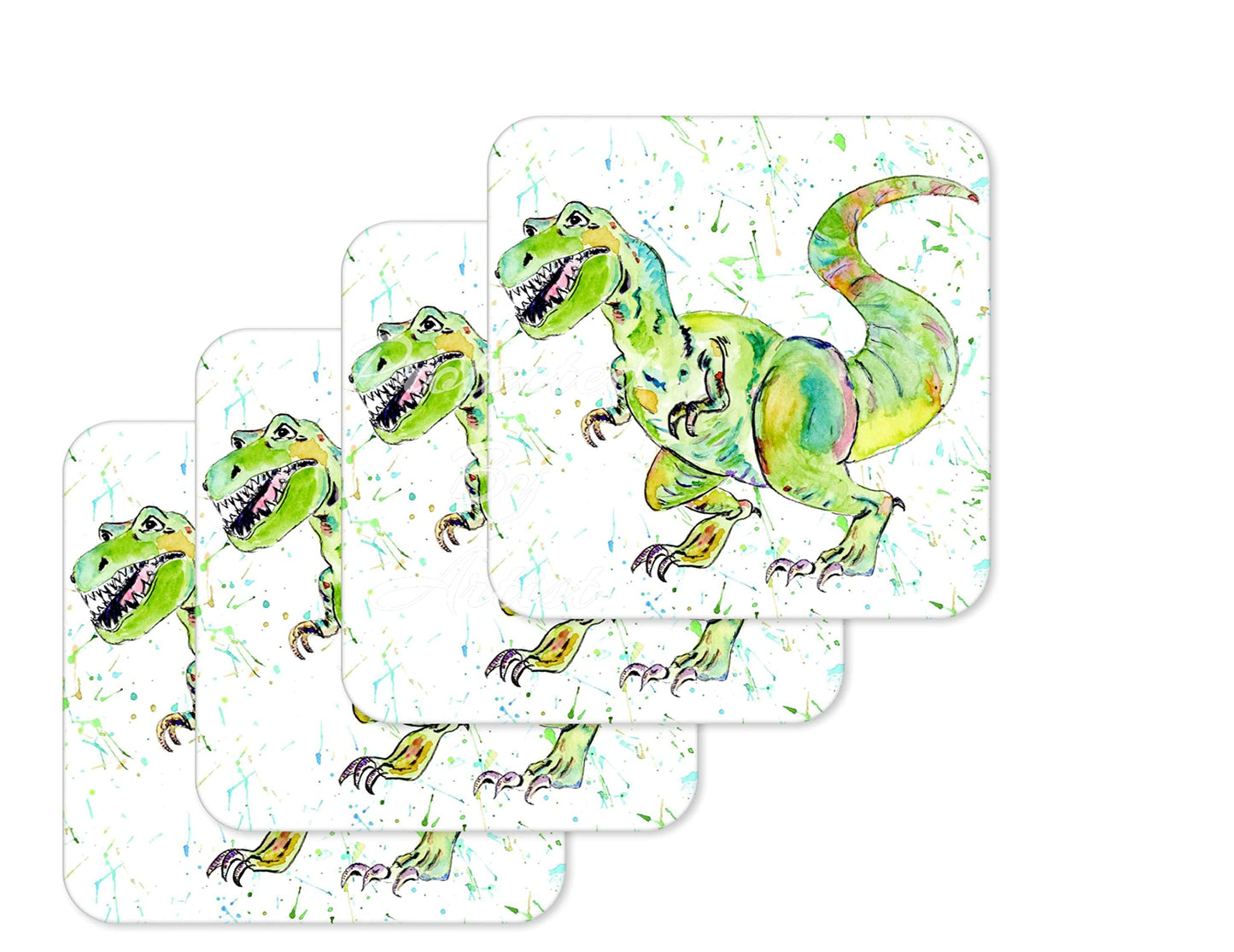 Coaster Dinosaur Tyrannosaurus T-Rex Coasters Watercolour Art Gift Work Office Dining Tea coffee