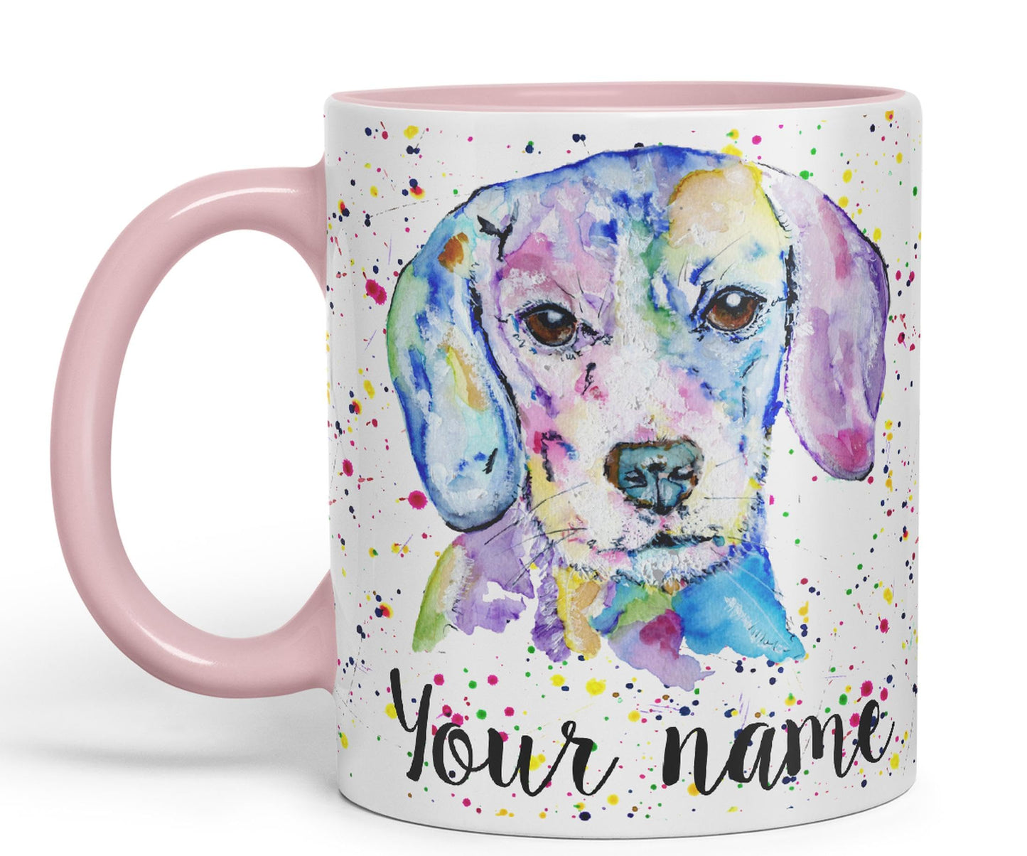 Vixar Personalised with Your Text Beagle Hound hounting Dog Pet Watercolour Art Coloured Ceramic Mug Cup Gift 330ml 11oz Custom Work Office Tea Coffee