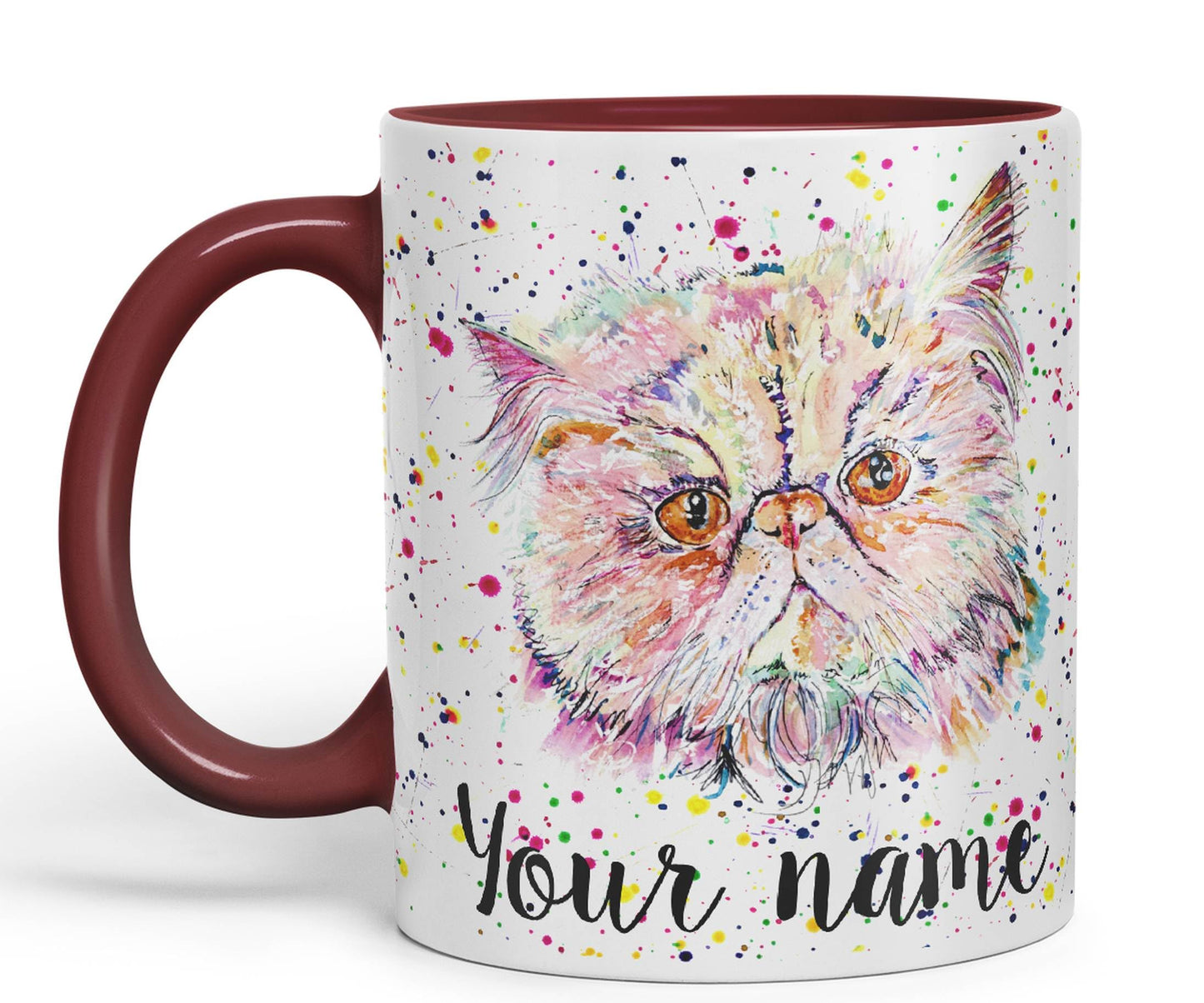 Vixar Personalised with Your Text Persian Cat Kitten Pet Art Coloured Ceramic Mug Cup Gift 330ml 11oz Custom Work Office Tea Coffee