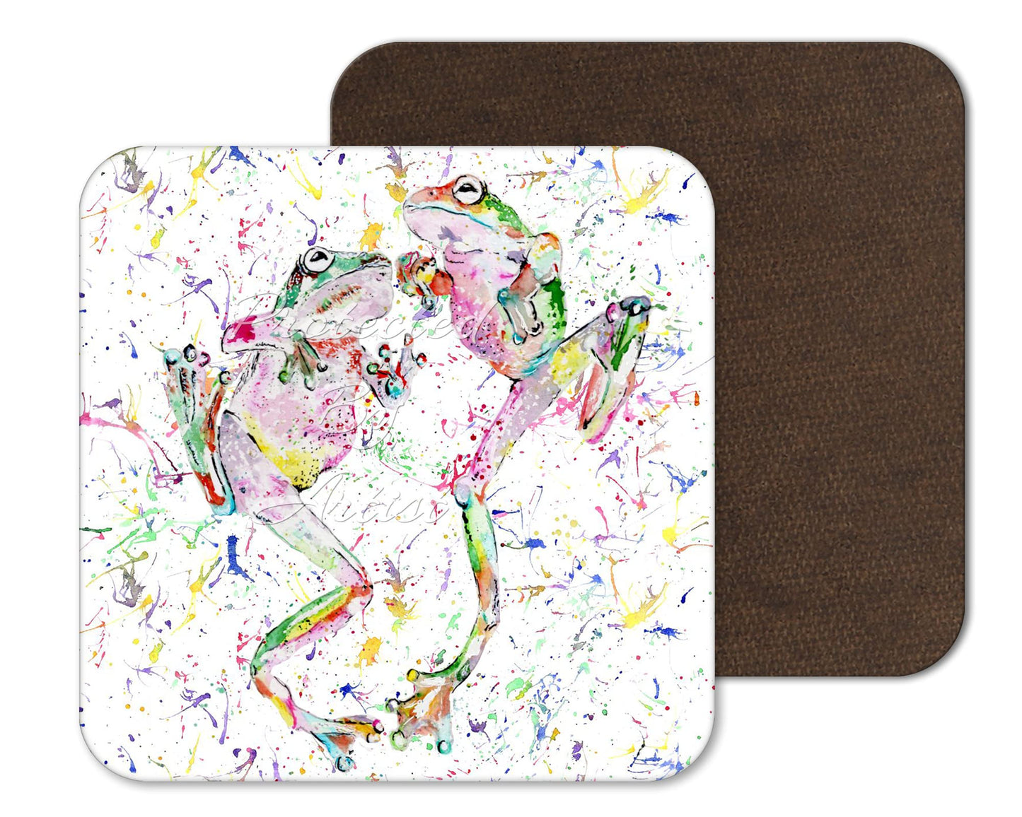 Coaster Dancing Frogs Frog Animals Coasters Watercolour Art Gift Work Office Dining Tea coffee