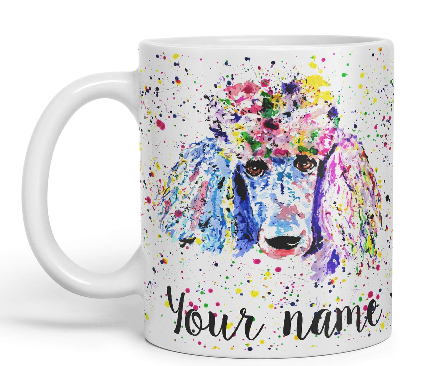 Vixar Personalised with Your Text Poodle Bridge Dog Pet Animals Watercolour Art Coloured Ceramic Mug Cup Gift 330ml 11oz Custom Work Office Tea Coffee