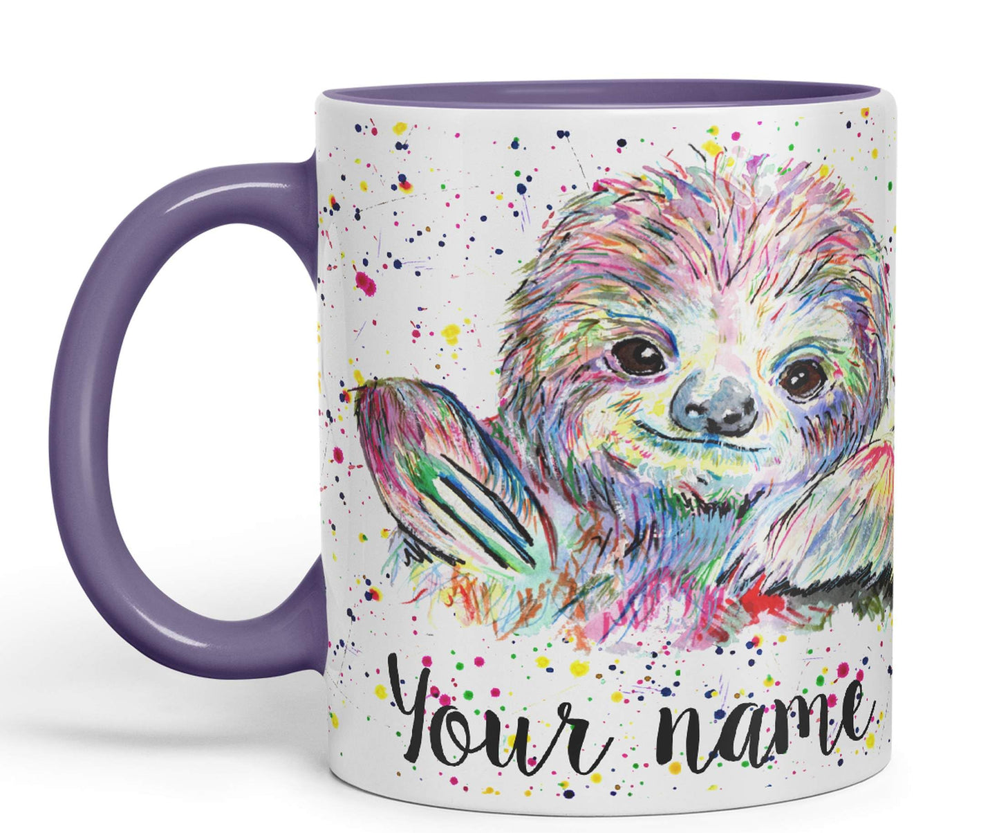 Vixar Personalised with Your Text Sloth Lazy Animals Watercolour Art Coloured Ceramic Mug Cup Gift 330ml 11oz Custom Work Office Tea Coffee (O1)