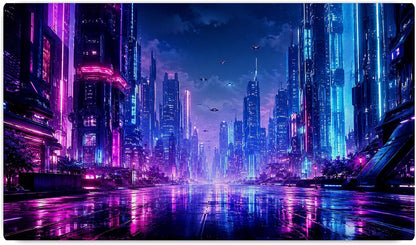 Vixar Cyberpunk Neon City Large Desk Mat – Futuristic Night Fabric Mouse Pad with 3mm Non-Slip Rubber Base, 600 x 350mm