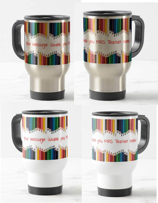 Teacher Travel Mug - Thank You, Creyons, Personalised Mug Customised with Name, Teacher Gift from Kids, School Gift