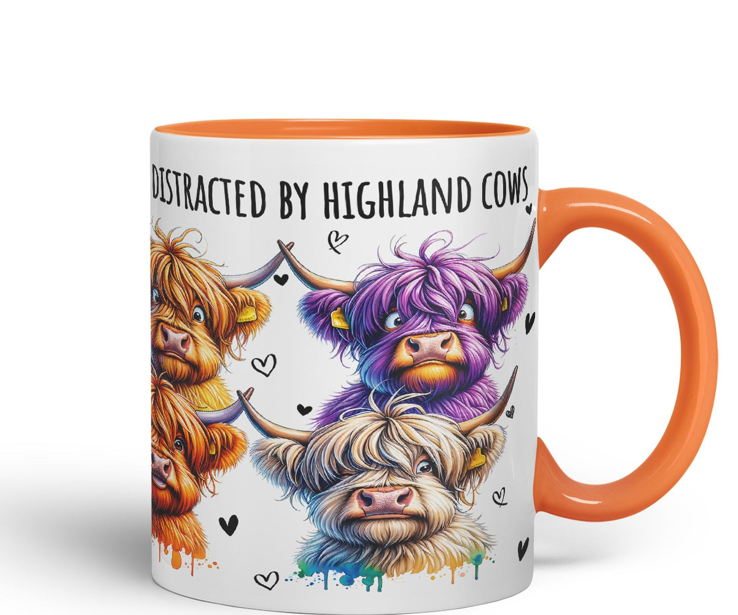 Easily Distracted by Highland Cows Scottish Farm Animals Ceramic Coloured Mug Cup for Tea Coffee Hot Brew 330ml 11Oz Gift