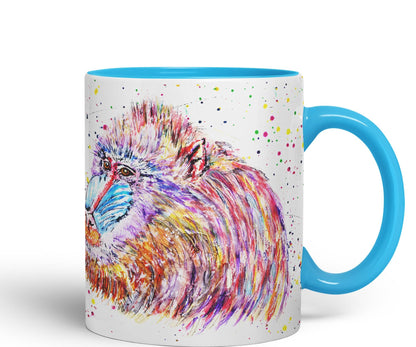 Vixar Mandrill Monkey Ape Animals Watercolour Art Coloured Ceramic 330 ml Mug Cup Gift Birthday Work Office Tea Coffee