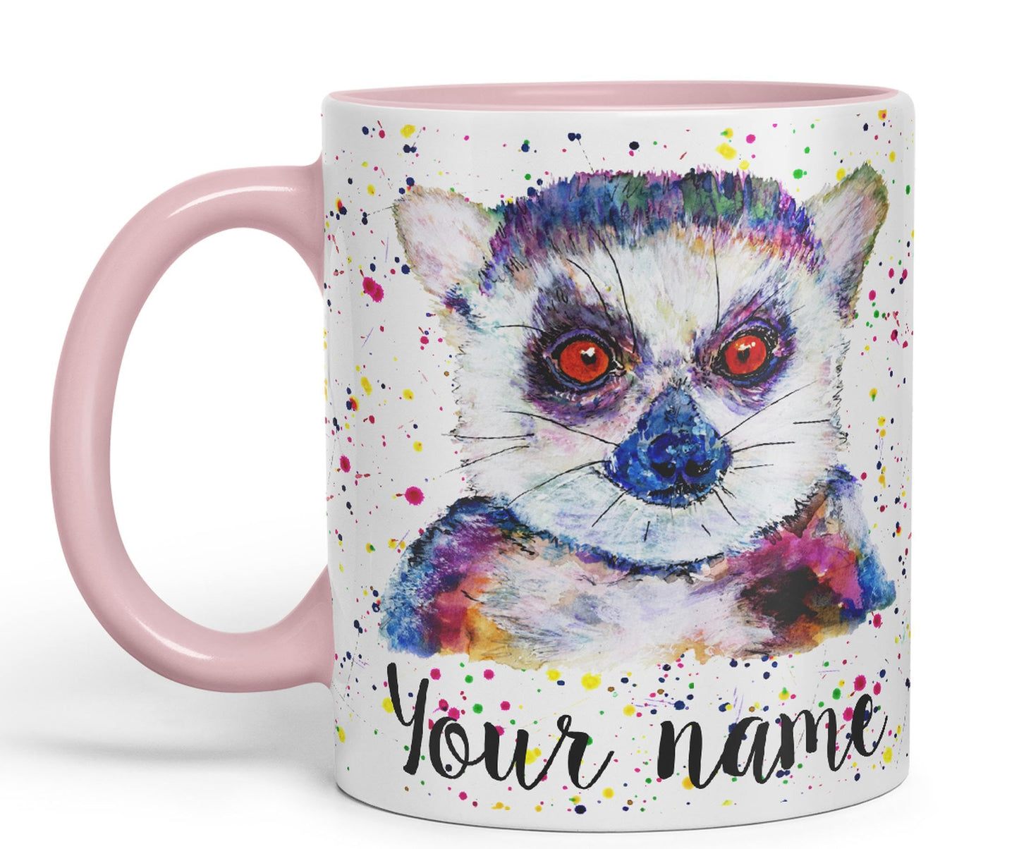 Vixar Personalised with Your Text Lemur Animals Watercolour Art Coloured Ceramic Mug Cup Gift 330ml 11oz Custom Work Office Tea Coffee