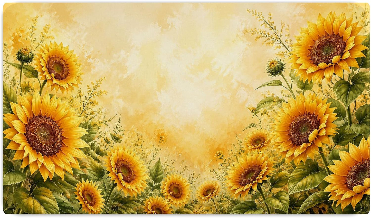 Vixar Sunflower Garden Large Desk Mat – Bright Floral Fabric Mouse Pad with 3mm Non-Slip Rubber Base, 600 x 350mm