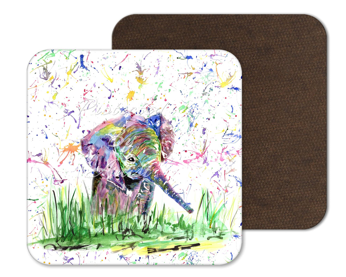 Coaster Elephant baby wild Animals Coasters Watercolour Art Gift Work Office Dining Tea coffee