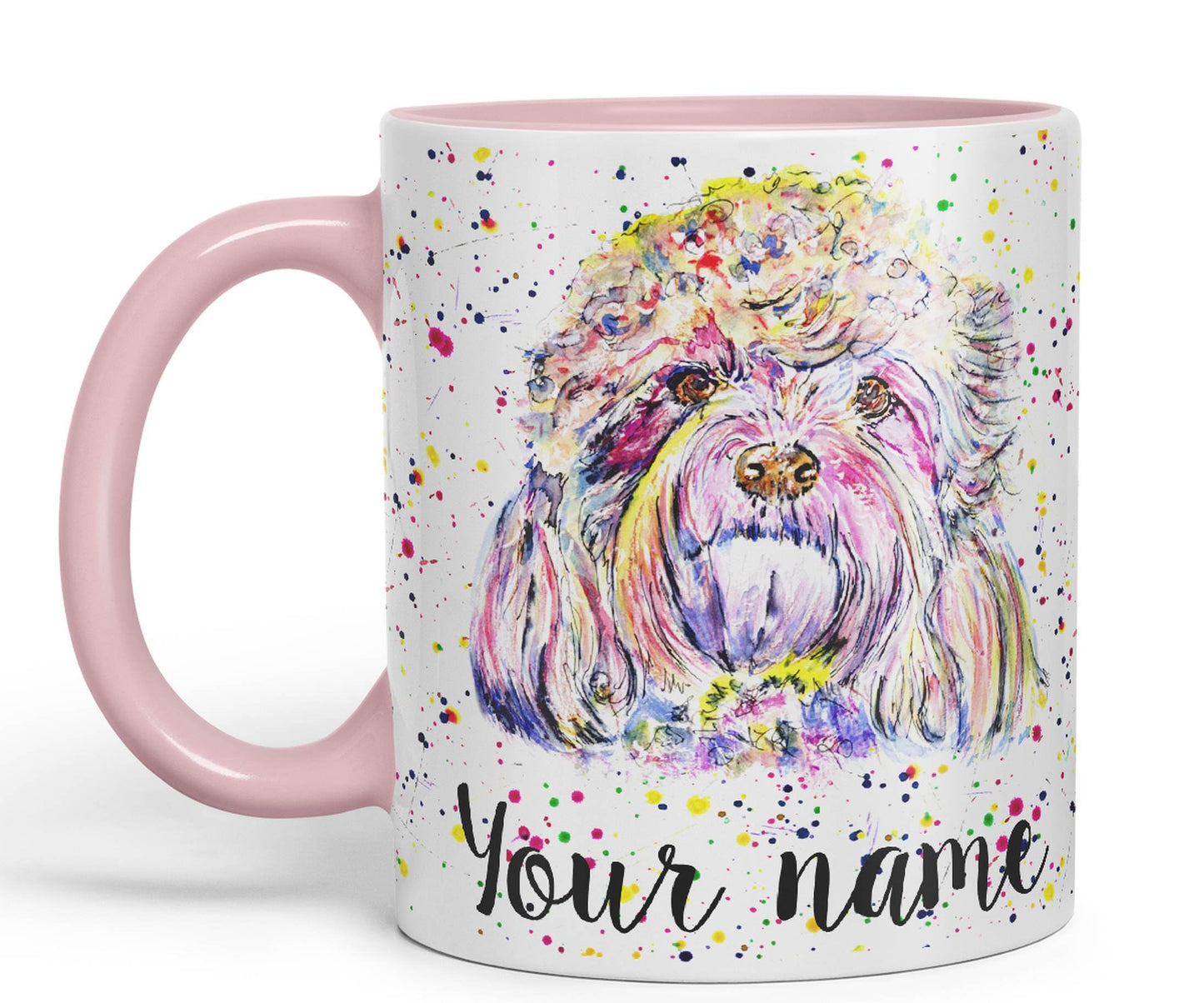 Vixar Personalised with Your Text Cavapoo Puppies Dog Pet Animals Watercolour Art Coloured Ceramic Mug Cup Gift 330ml 11oz Custom Work Office Tea Coffee