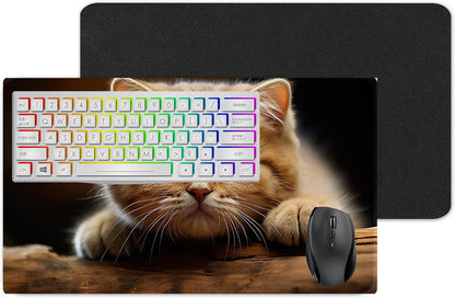 Vixar Curious Ginger Cat Large Desk Mat – Cute Feline Portrait Fabric Mouse Pad with 3mm Non-Slip Rubber Base, 600 x 350mm