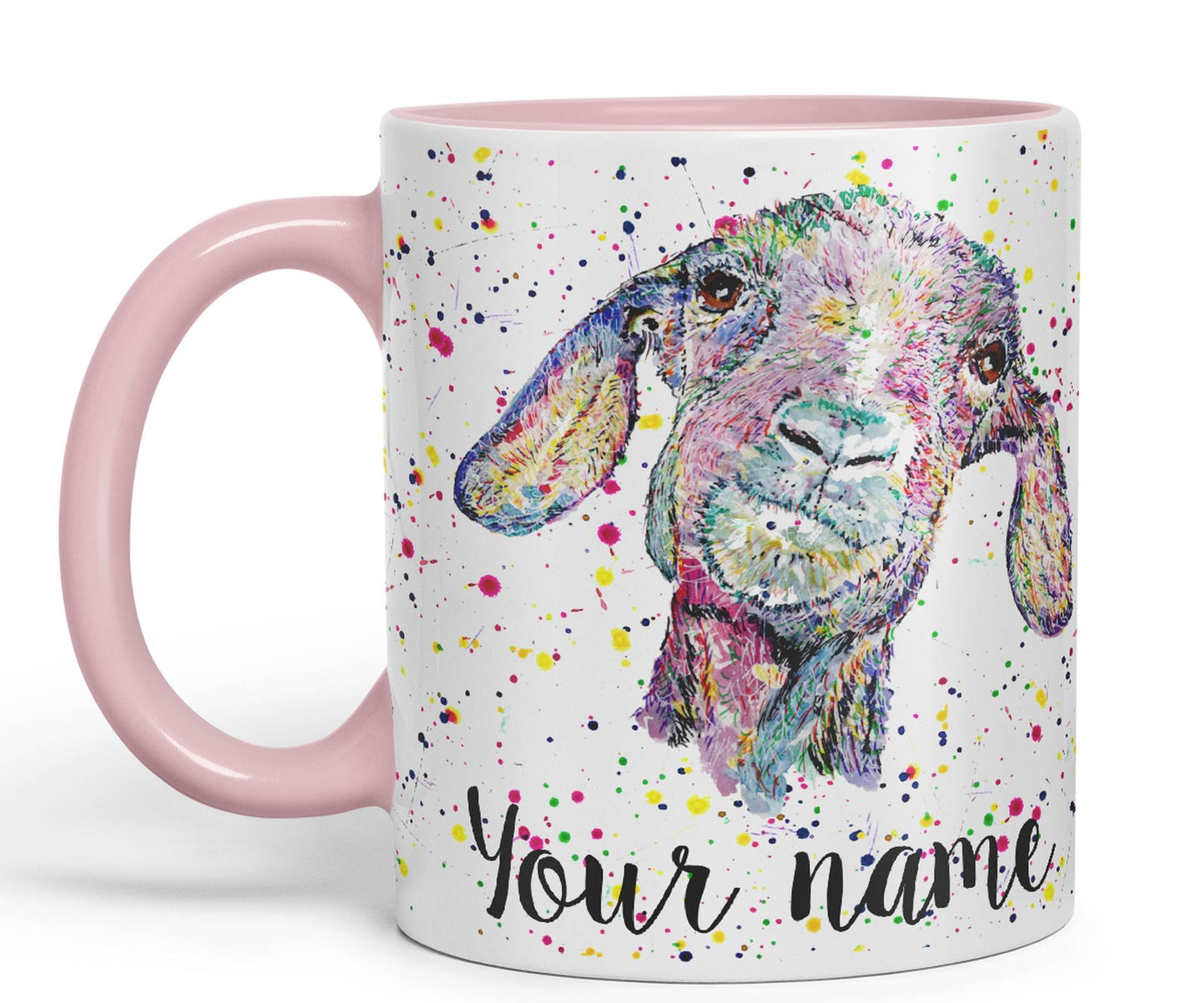 Vixar Personalised with Your Text Goat Farm Animals Watercolour Art Coloured Ceramic Mug Cup Gift 330ml 11oz Custom Work Office Tea Coffee