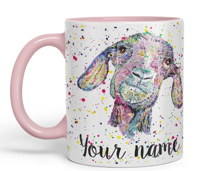 Vixar Personalised with Your Text Goat Farm Animals Watercolour Art Coloured Ceramic Mug Cup Gift 330ml 11oz Custom Work Office Tea Coffee