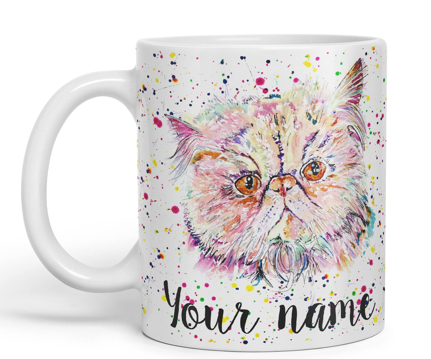 Vixar Personalised with Your Text Persian Cat Kitten Pet Art Coloured Ceramic Mug Cup Gift 330ml 11oz Custom Work Office Tea Coffee