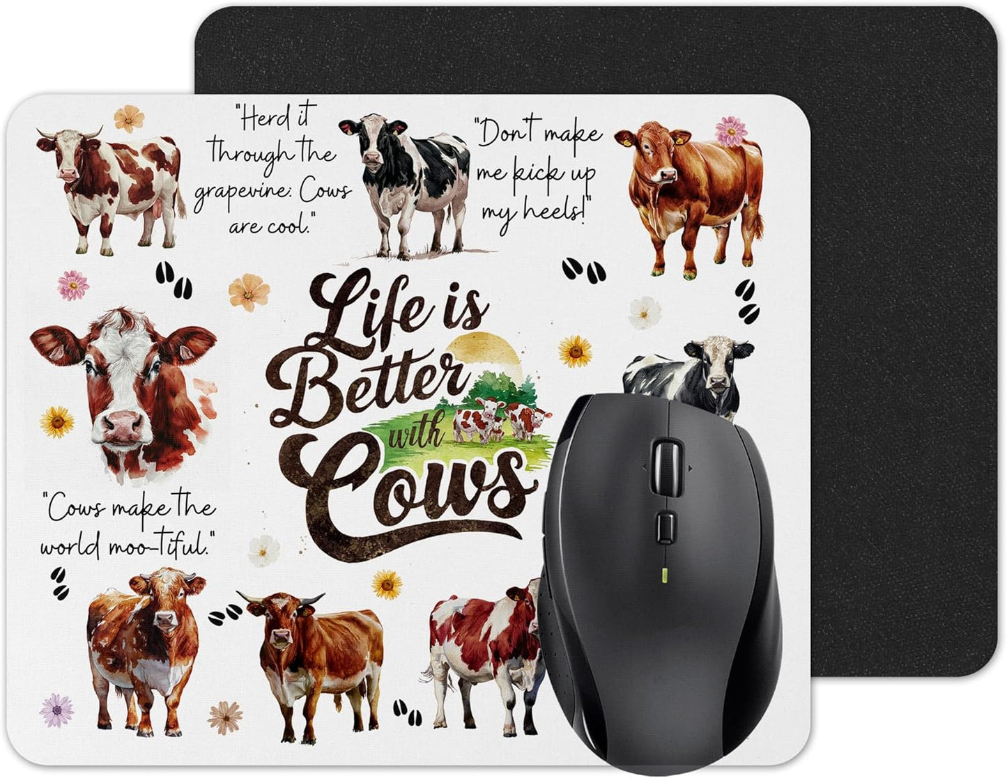 Life is better with Cats Dogs Horse Cows hobby Mouse mat pad for UK Non Slip PC Desktop Laptop for office animals gift (life...cows)