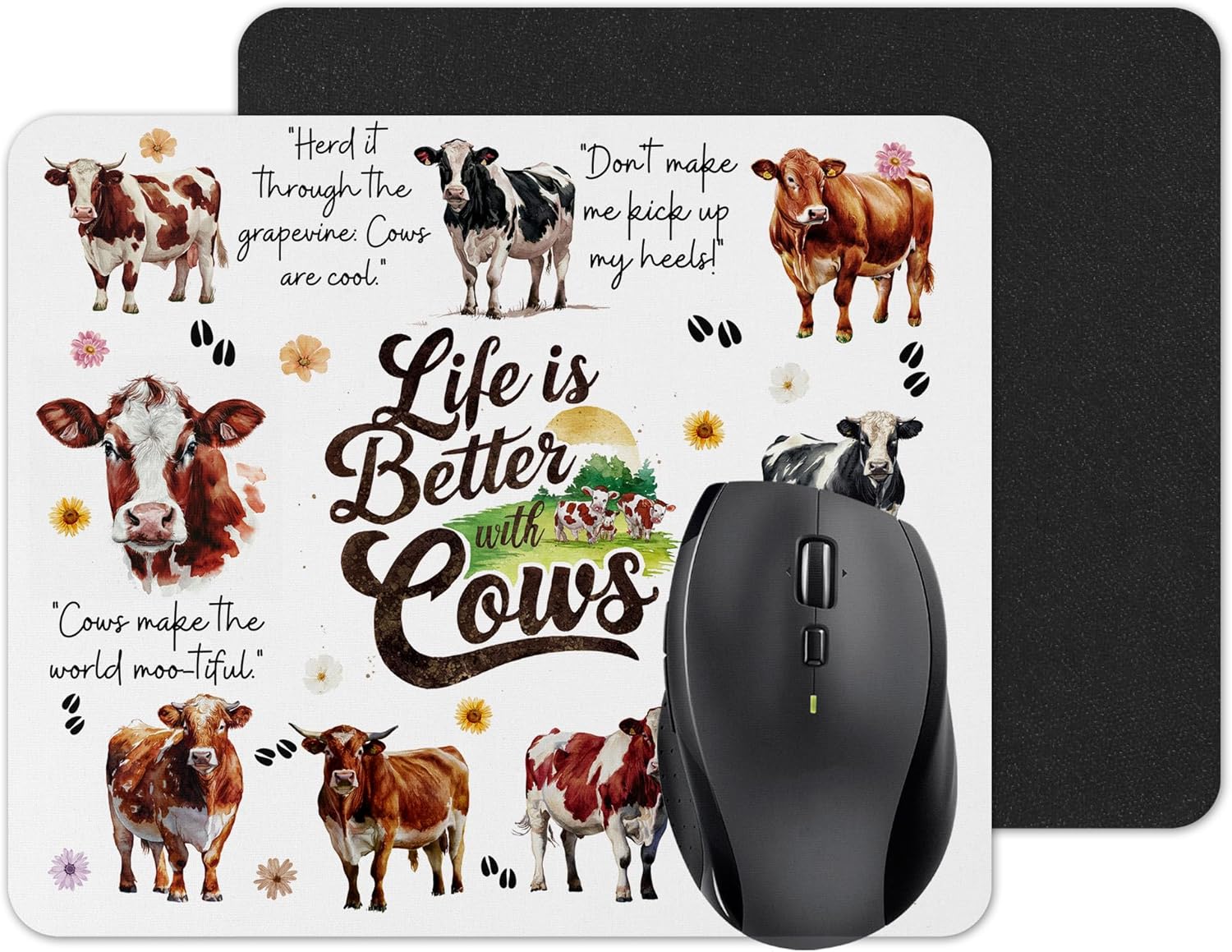 Life is better with Cats Dogs Horse Cows hobby Mouse mat pad for UK Non Slip PC Desktop Laptop for office animals gift (life...cows)