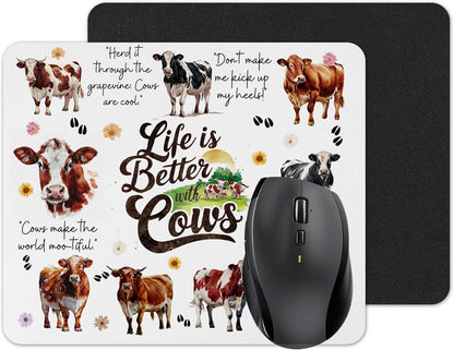 Life is better with Cats Dogs Horse Cows hobby Mouse mat pad for UK Non Slip PC Desktop Laptop for office animals gift (life...cows)