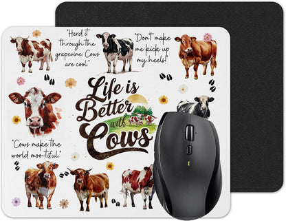 Life is better with Cats Dogs Horse Cows hobby Mouse mat pad for UK Non Slip PC Desktop Laptop for office animals gift (life...cows)