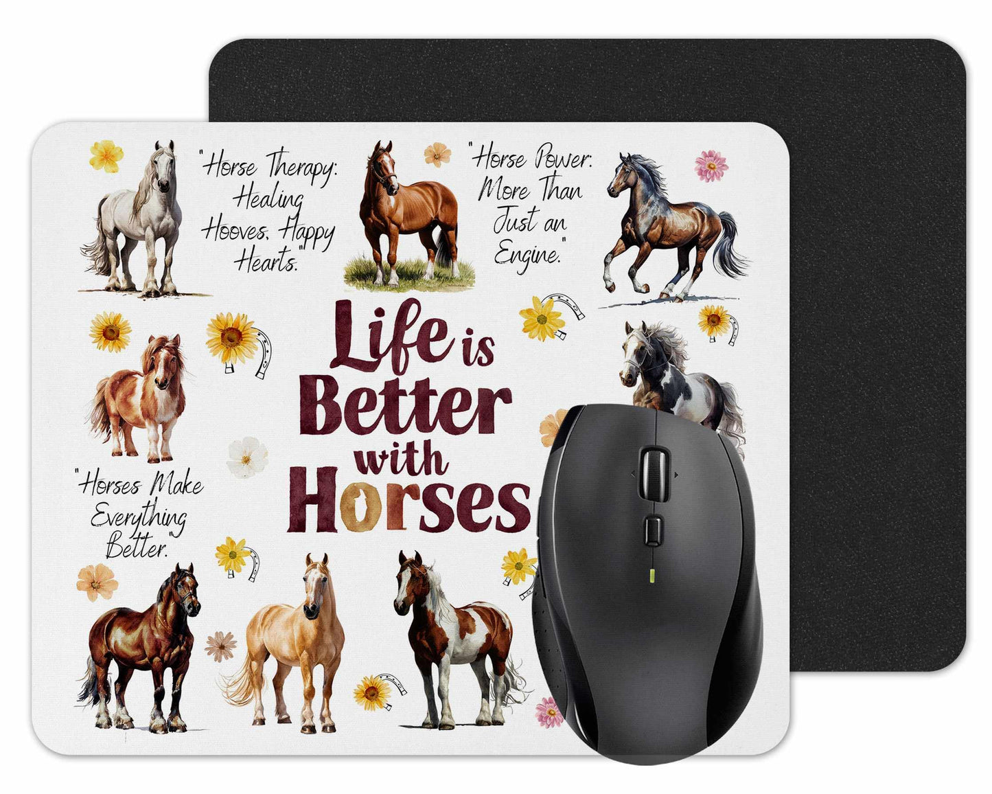 Life is better with Cats Dogs Horse Pats hobby Mouse mat pad for UK with Holiday Non Slip PC Desktop Laptop for office Work school home animals gift