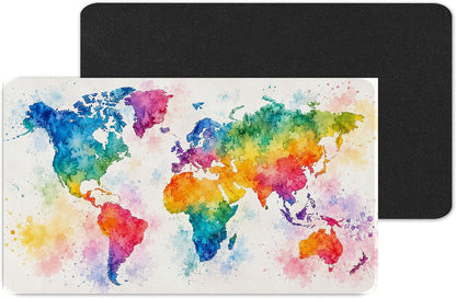 World Map Watercolour Large Desk Mat – Colourful Art Fabric Mouse Pad with 3mm Non-Slip Rubber Base, 600 x 350mm (watercolour)