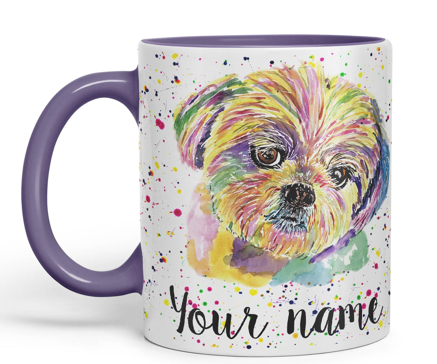 Vixar Personalised with Your Text Shih Tzu Dog Pet Animal Watercolour Art Coloured Ceramic Mug Cup Gift 330ml 11oz Custom Work Office Tea Coffee (O1)