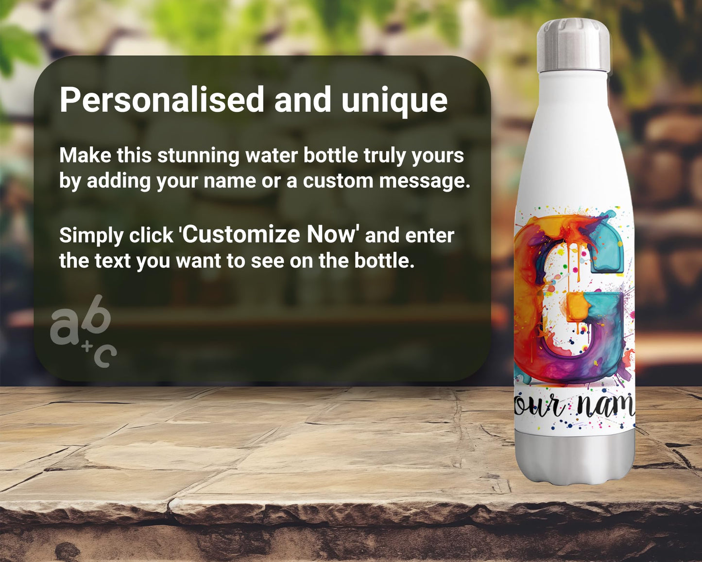 Personalised Letters A-Z Alphabet Monogram Watercolour Bottle Custom Personalized double Wall insulated Stainless steel sport Drinks 500ml