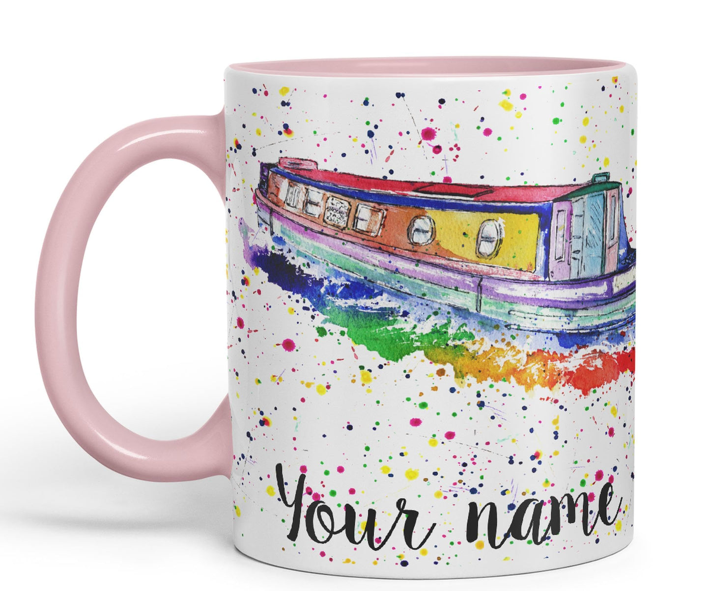 Vixar Personalised with Your Text Narrowboat Canal Boat Watercolour Art Coloured Ceramic Mug Cup Gift 330ml 11oz Custom Work Office Tea Coffee