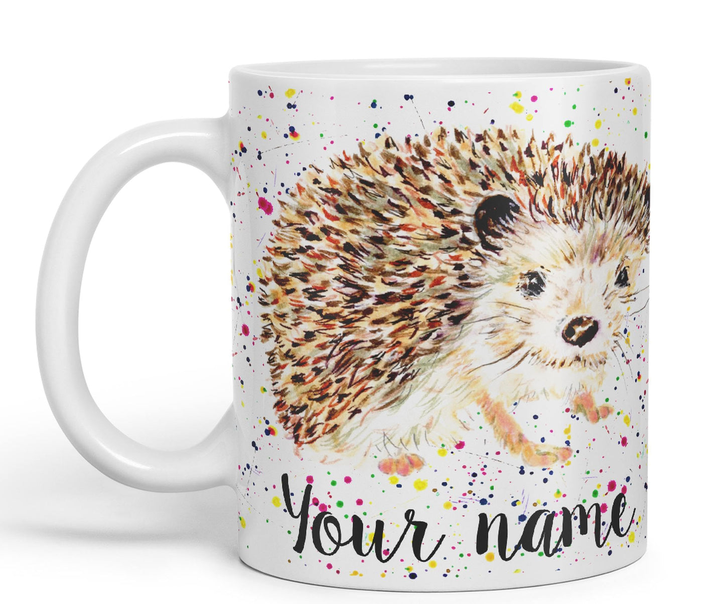 Vixar Personalised with Your Text Hedgehog British Wildlife Watercolour Art Coloured Ceramic Mug Cup Gift 330ml 11oz Custom Work Office Tea Coffee (h2)