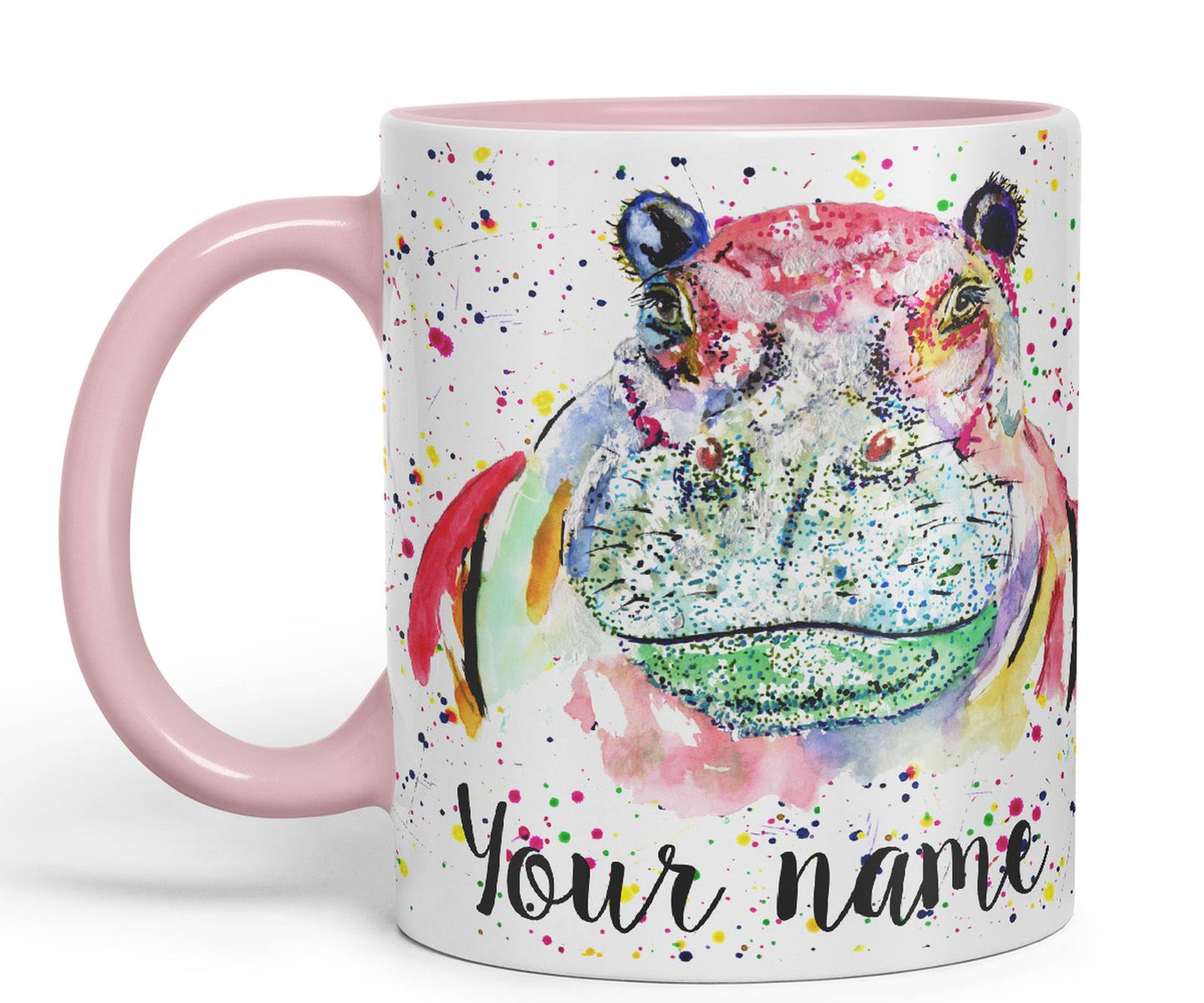 Vixar Personalised with Your Text Hippopotamus Hippo Wild Animals Watercolour Art Coloured Ceramic Mug Cup Gift 330ml 11oz Custom Work Office Tea Coffee