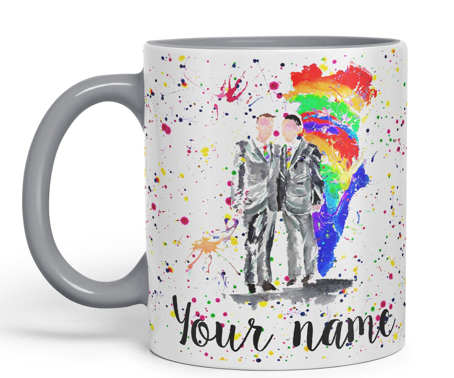 Vixar Personalised with Your Text Wedding Mr and Mr Pride Gay Art Coloured Ceramic Mug Cup Gift 330ml 11oz Custom Work Office Tea Coffee