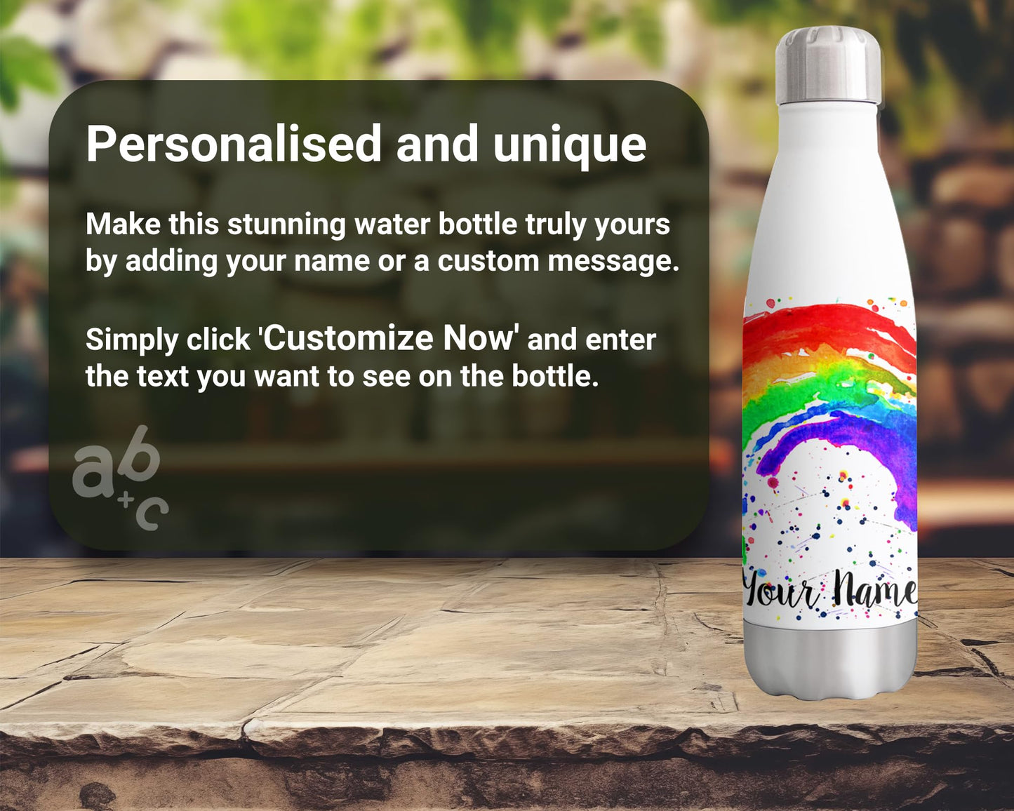 Vixar Rainbow Personalised Custom Bottle with your Text/name Watercolour owls Bird Animals Bottle Double Wall Insulated Stainless Steel Sport Drinks 500ml