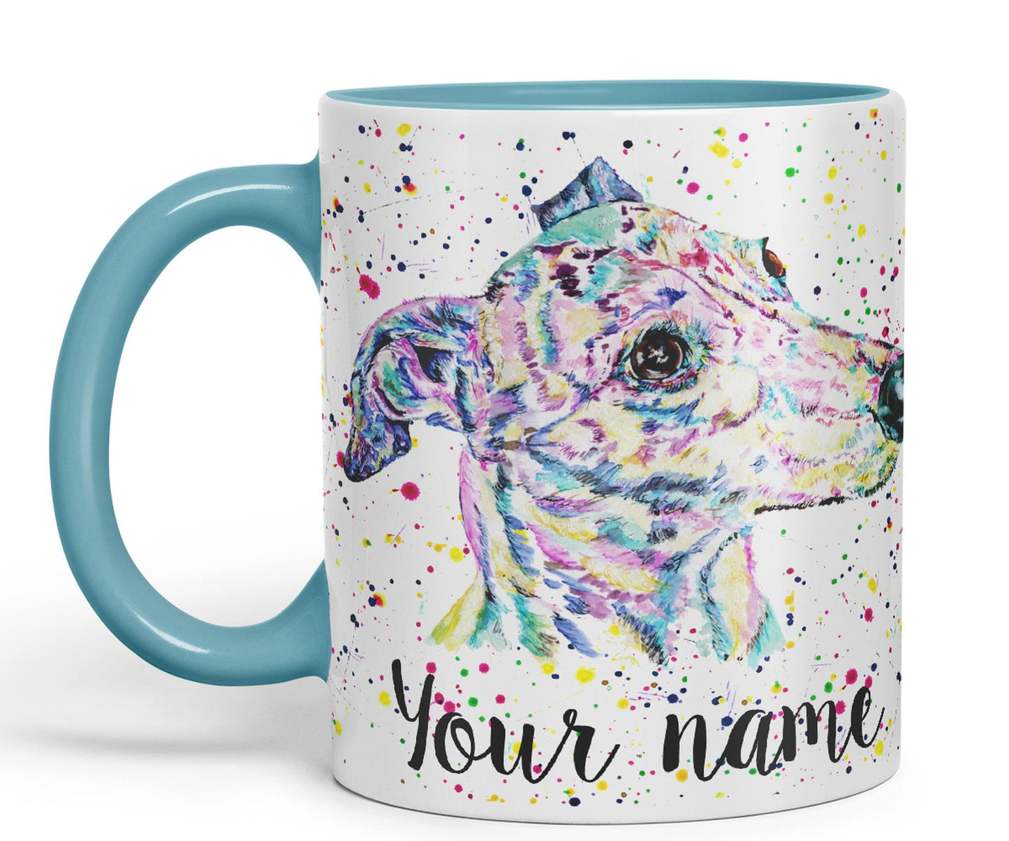 Vixar Personalised with Your Text Greyhound Racing Dog Pet Watercolour Art Coloured Ceramic Mug Cup Gift 330ml 11oz Custom Work Office Tea Coffee