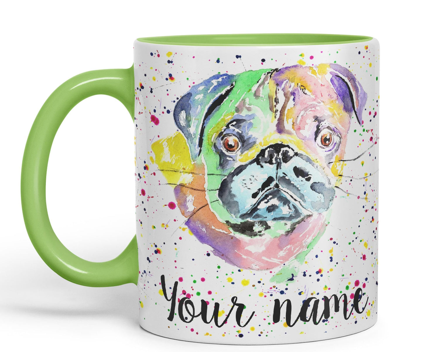 Vixar Personalised with Your Text Pug Chinese Dog Pet Art Coloured Ceramic Mug Cup Gift 330ml 11oz Custom Work Office Tea Coffee