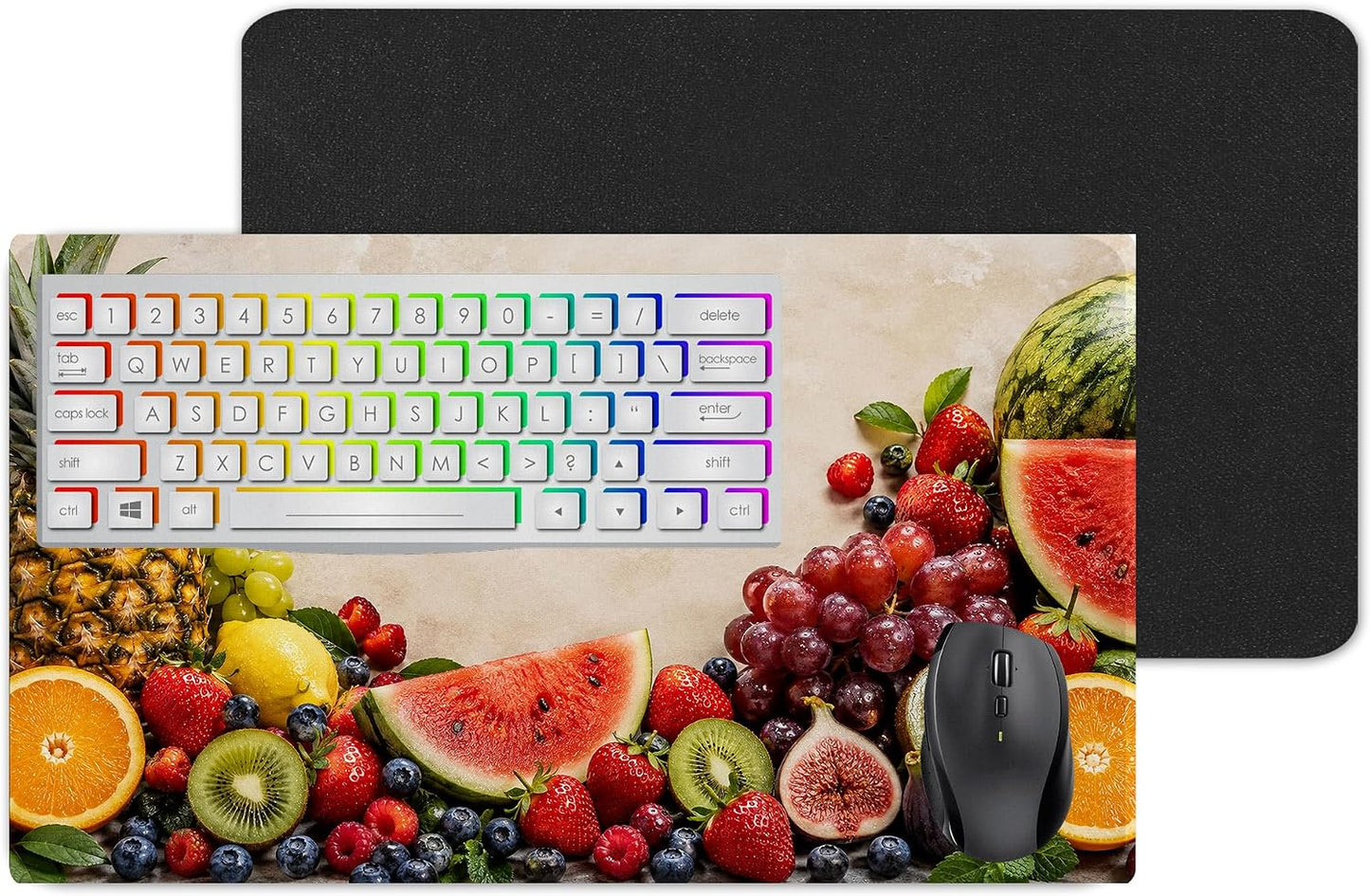 Vixar Tropical Fruit Border Large Desk Mat – Colourful Fresh Fruit Fabric Mouse Pad with 3mm Non-Slip Rubber Base, 600 x 350mm
