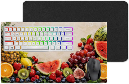 Vixar Tropical Fruit Border Large Desk Mat – Colourful Fresh Fruit Fabric Mouse Pad with 3mm Non-Slip Rubber Base, 600 x 350mm