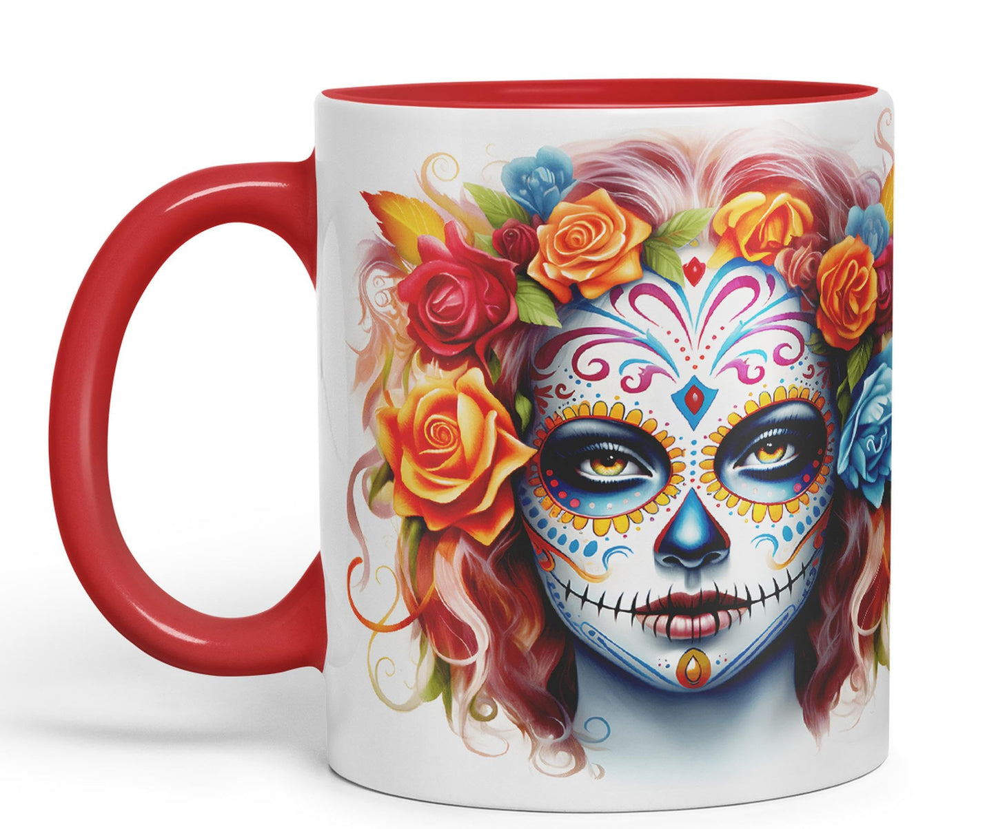 Sugar Skull and Roses Ceramic Coloured Mug Cup for Tea Coffee Hot Brew 330ml 11Oz Gift sk3