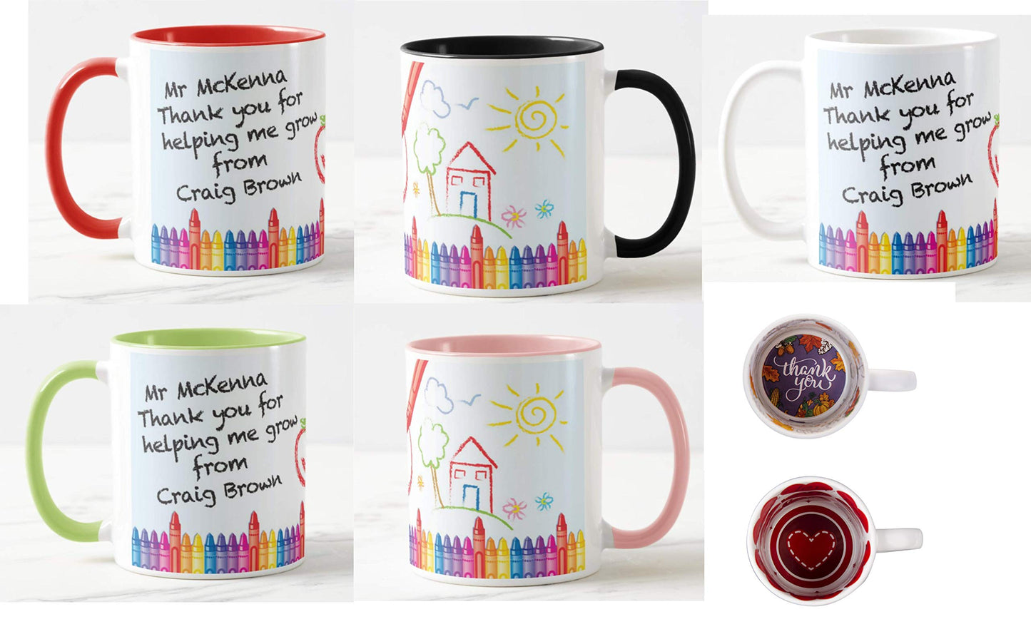 Vixar Teacher Mug - Thank You, Personalised Mug Customised with Name, Crayons, Teacher Gift from Kids, School Gift