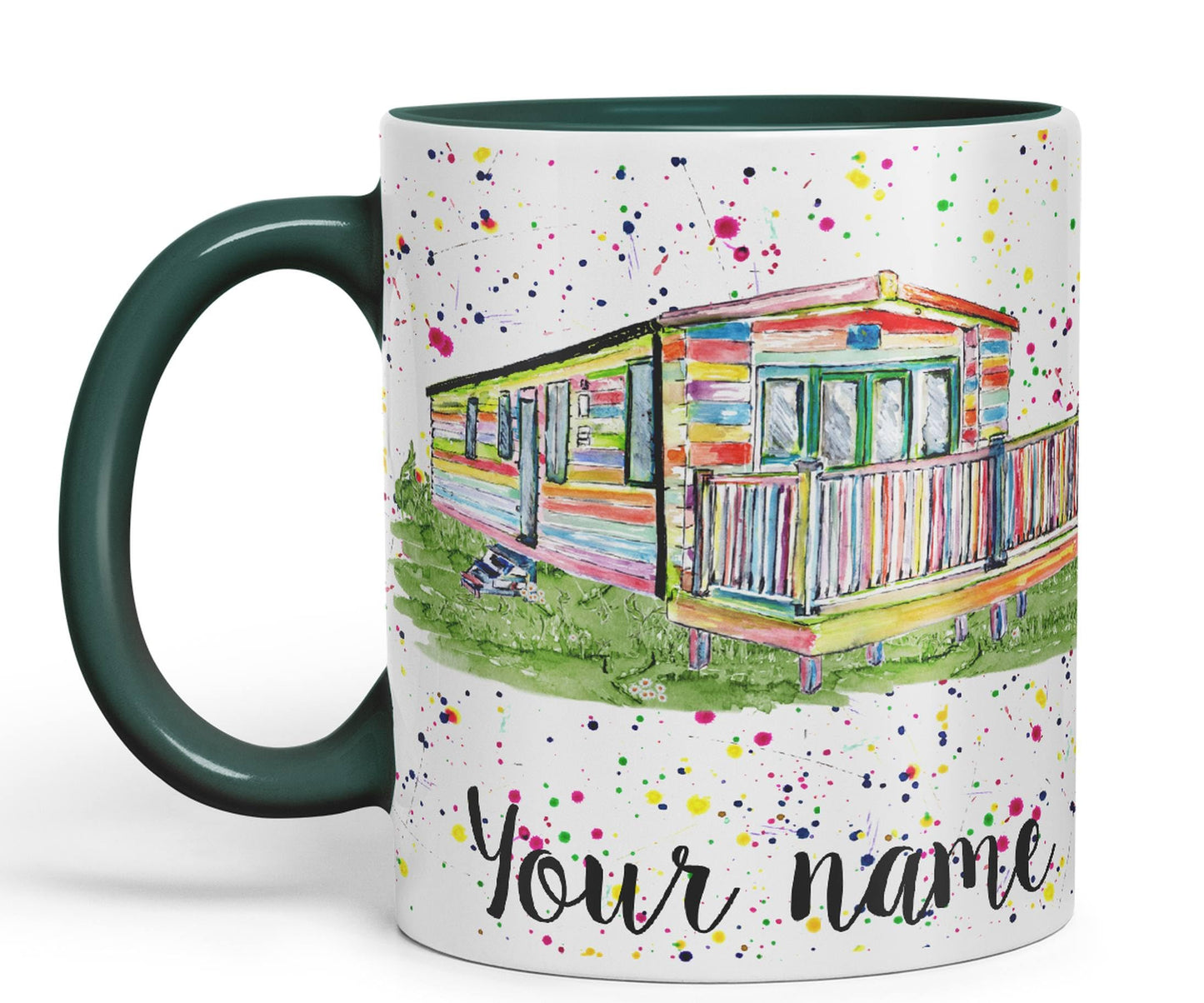 Vixar Personalised with Your Text Watercolour Caravan Static Holiday Homert Coloured Ceramic Mug Cup Gift 330ml 11oz Custom Work Office Tea Coffee